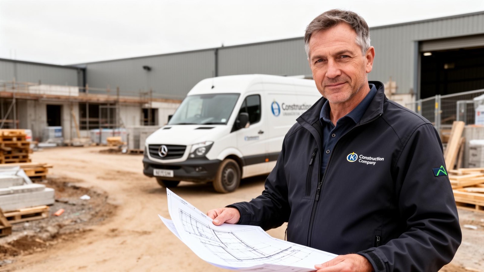 UK business owner at a commercial construction site