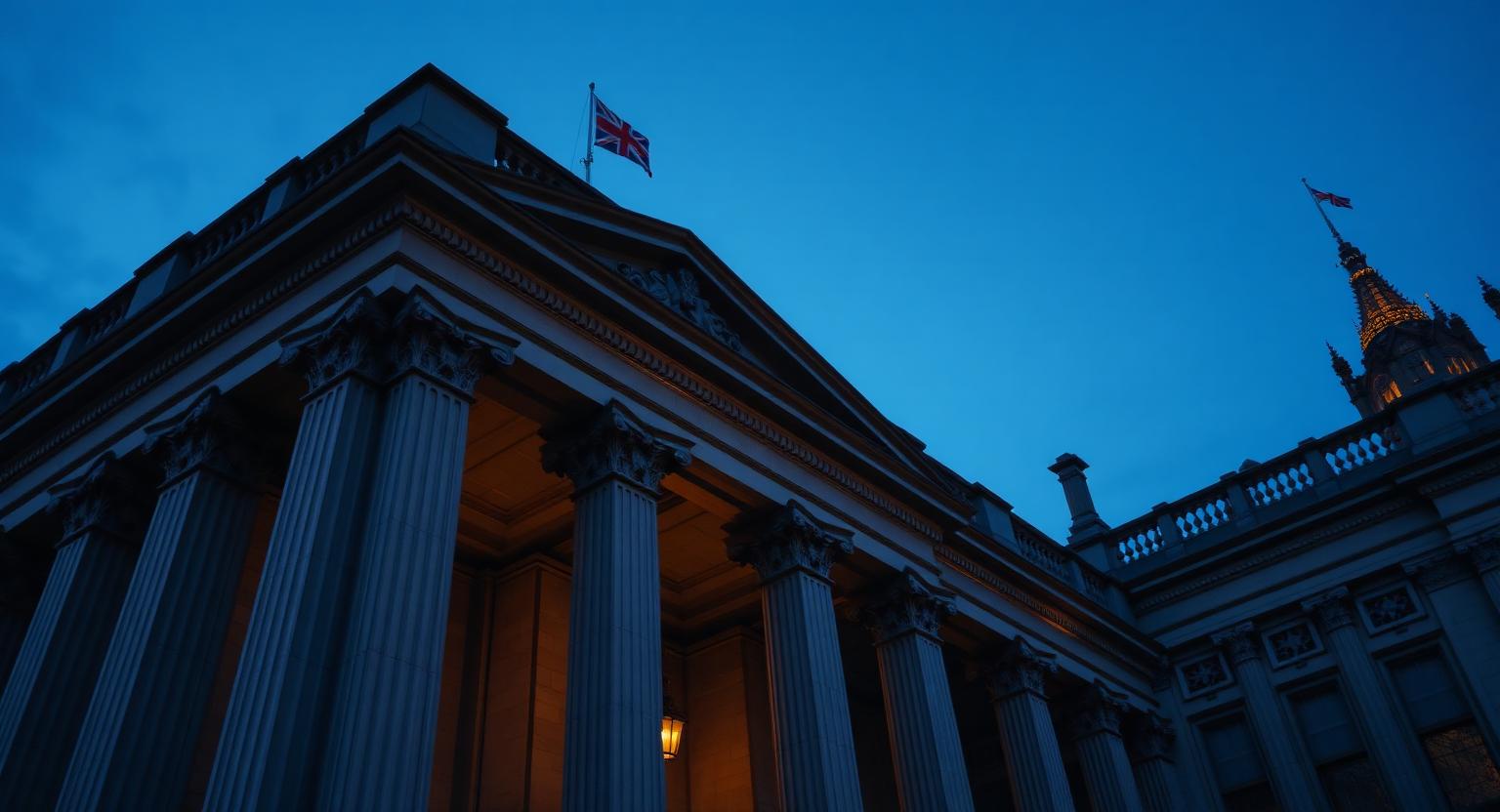 UK government building exterior at dusk
